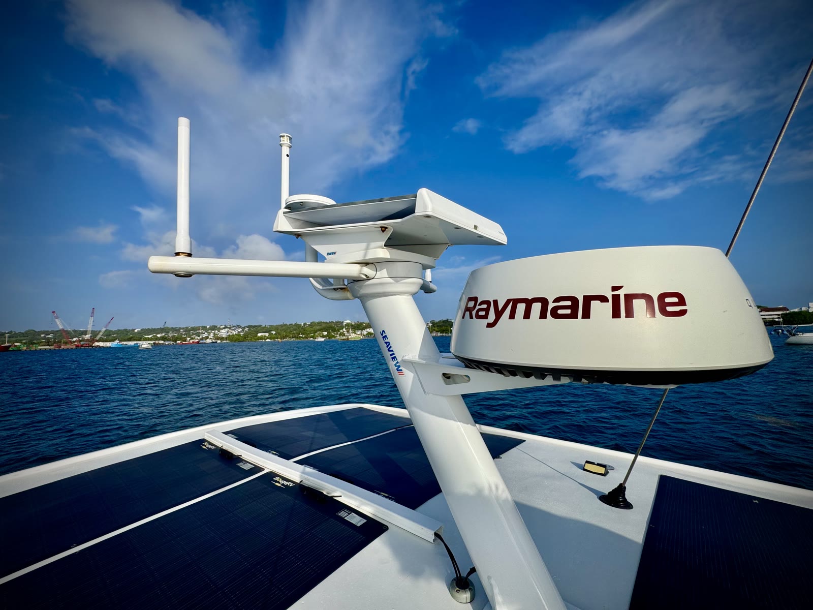 SeaView tower with Raymarine Quantum — bold low angle