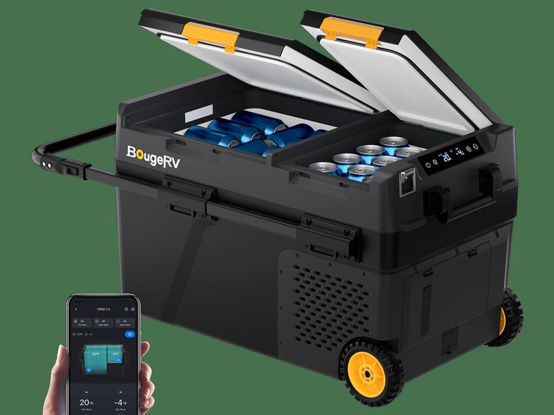 A BougeRV dual-zone portable fridge
