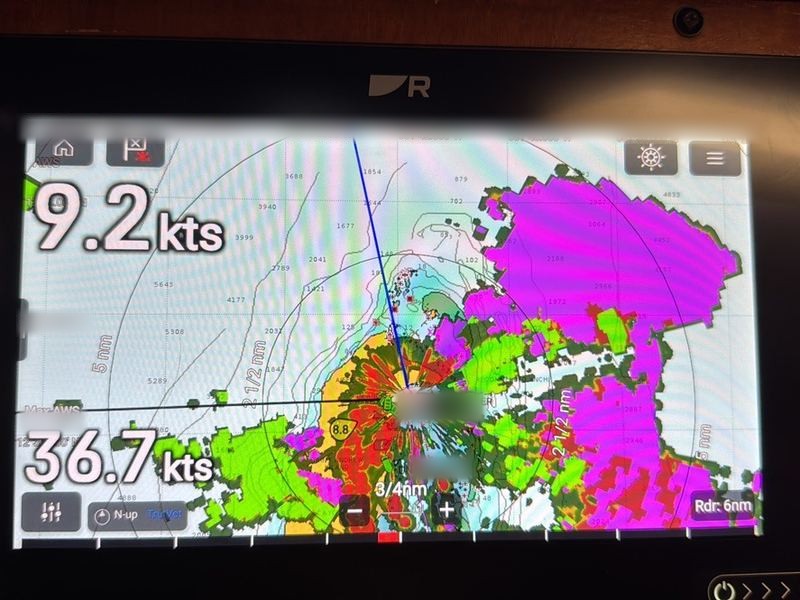 Our Raymarine Axiom showing chart and radar